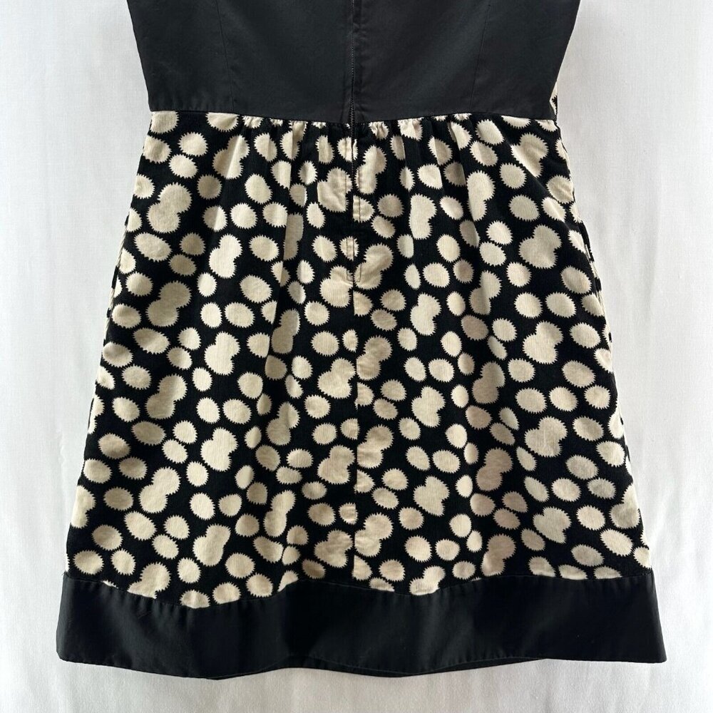 Leifnotes Mini Dress Women Sz 12 Corduroy Sleeveless Lined Polka Dot Black Cream - Picture 6 of 13